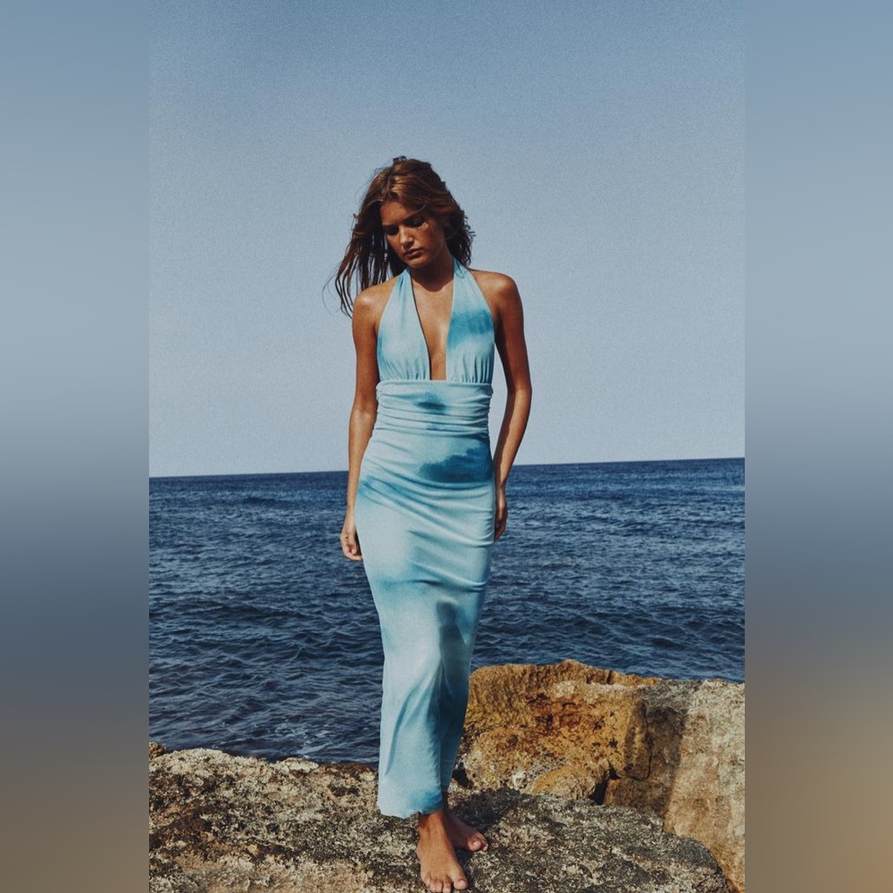 Zara Printed Tulle Halter Dress